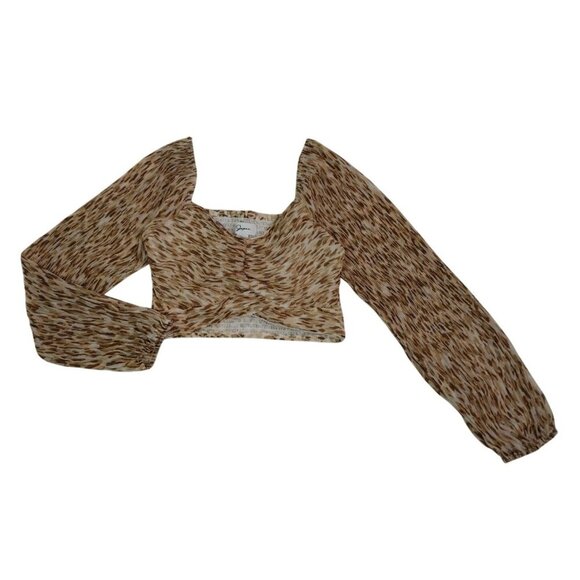 Leopard Print Long Sleeve Smocked Crop Top By Jopna Size M 100% Polyester. - Picture 6 of 8